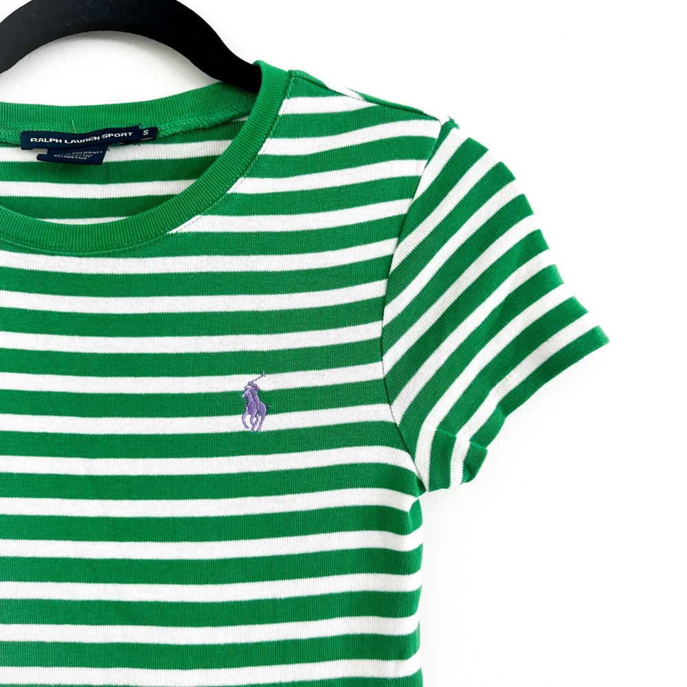 Ralph Lauren Sport Green & White Striped Crew Tee - Picture 2 of 4